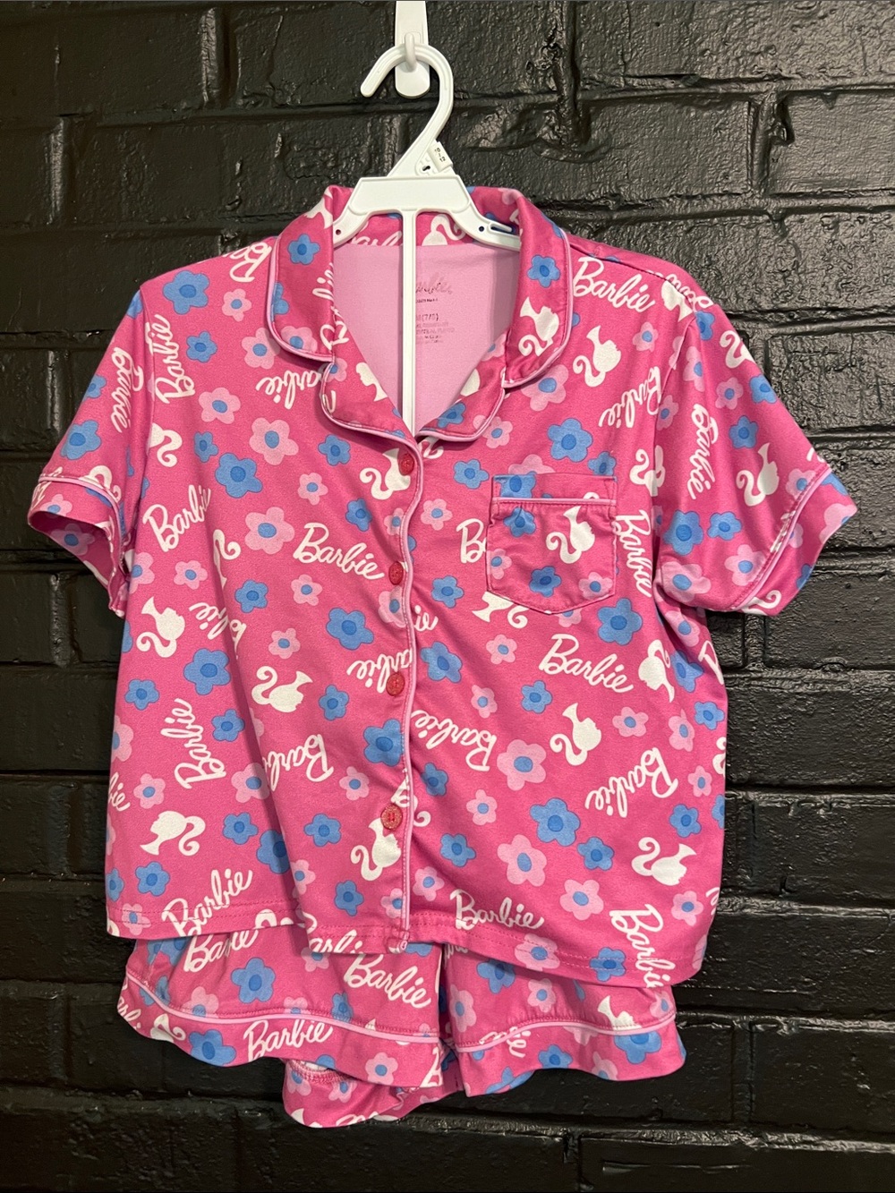 Barbie Hot Pink Floral & Blue Short Pajama Set